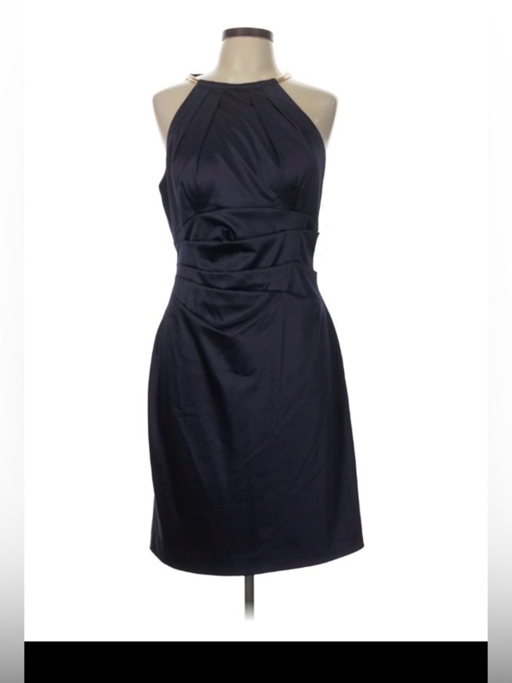 Eliza J Navy Pleated Cocktail Dress with gold accents
